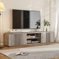 BELLEZE 70' Fluted TV Stand for TVs up to 75', Media Entertainment Center Console Table with Oversize Drawers and 2-Tier Open Shelves, Wood Storage Cabinet for Living Room, 15'D x 70'W x 16'H-(Gray)