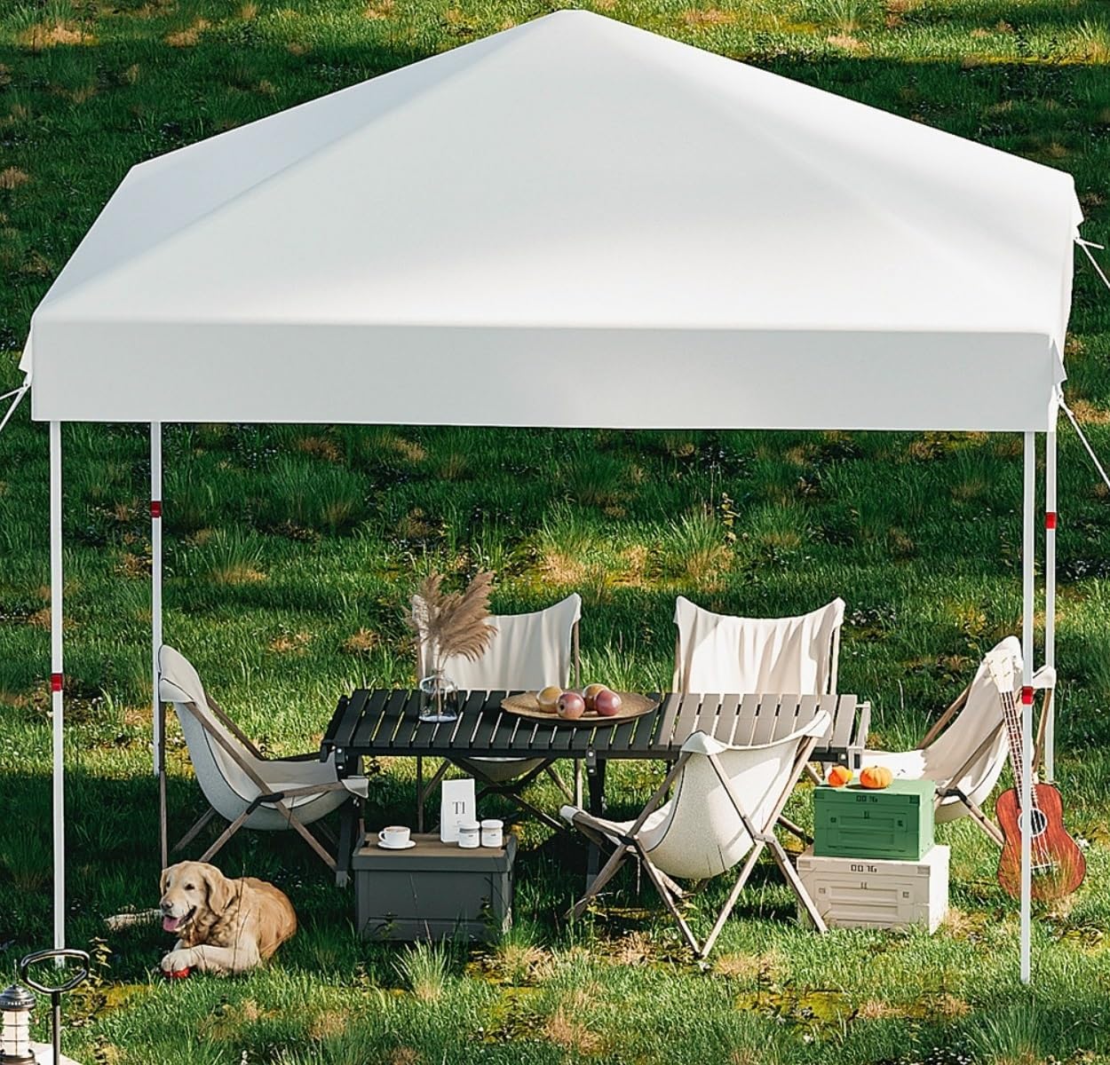 10x10 Pop Up Canopy Tent，Gazebos One-Button Instant Setup, Heavy-Duty 210D Oxford Fabric & Rust-Proof Frame - 3 Adjustable Heights, Roller Bag, 4 Sandbags - UV Protection for Beach, Party