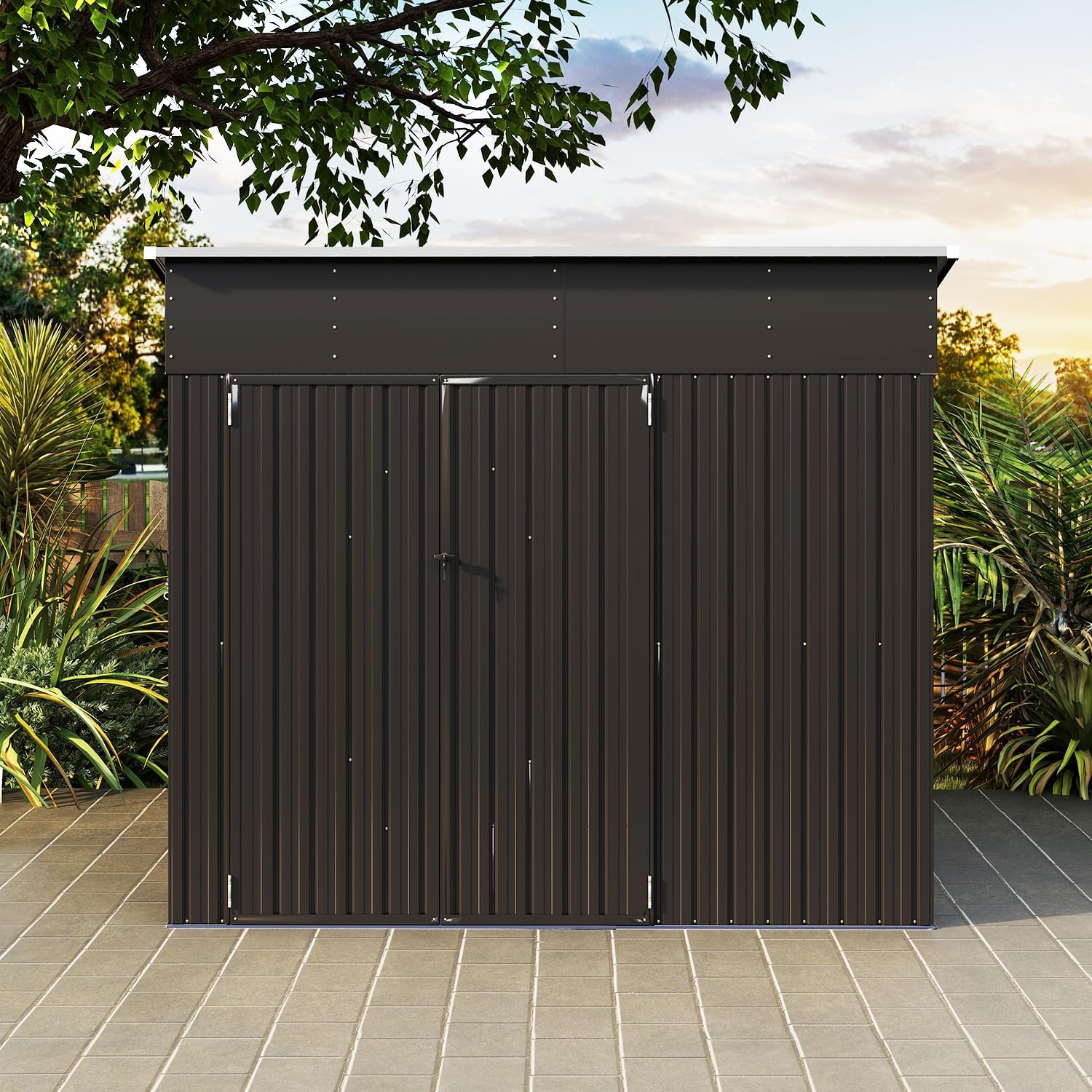 8'x6' Outdoor Storage Shed with Triple Lockable Doors, Metal Cabinet, Sloping Roof & Spacious Storage for Tools, Bicycles, Garden Equipment – Ideal for Patio, Garden & Courtyard