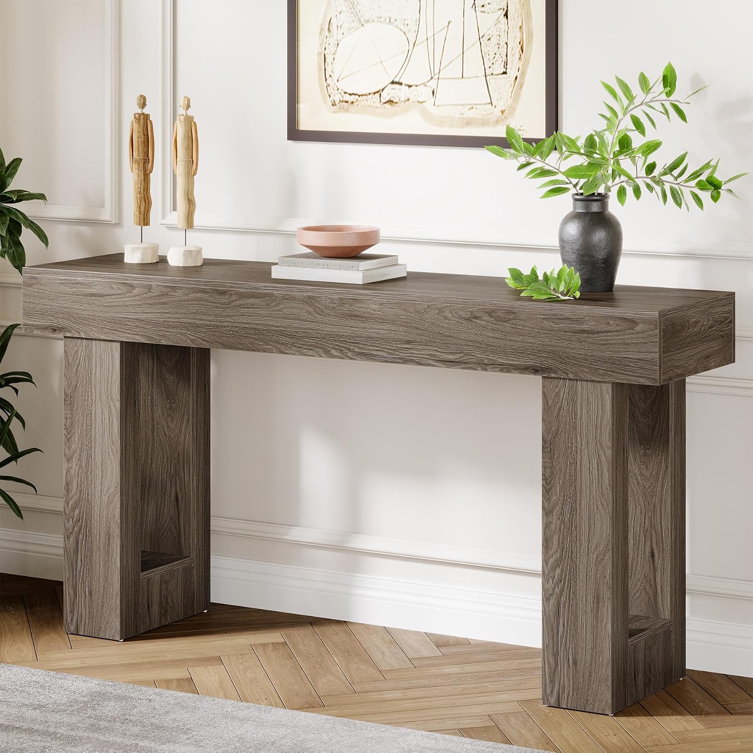 Tribesigns Farmhouse Console Table, 63-Inch Long Narrow Sofa Table Behind The Couch, Wooden Rectangular Entryway Table for Entrance, Hallway, Living Room (Grey)