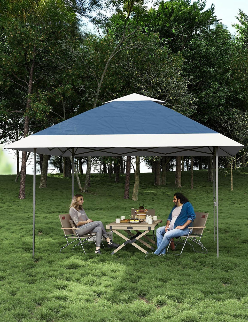 Garvee 13x13 ft Pop Up Gazebo, Canopy Tent on Clearance, Outdoor Patio Gazebos, Tent for Party, Wedding, Outdoor Dining, Backyard(Navy Blue+Hemp Grey)