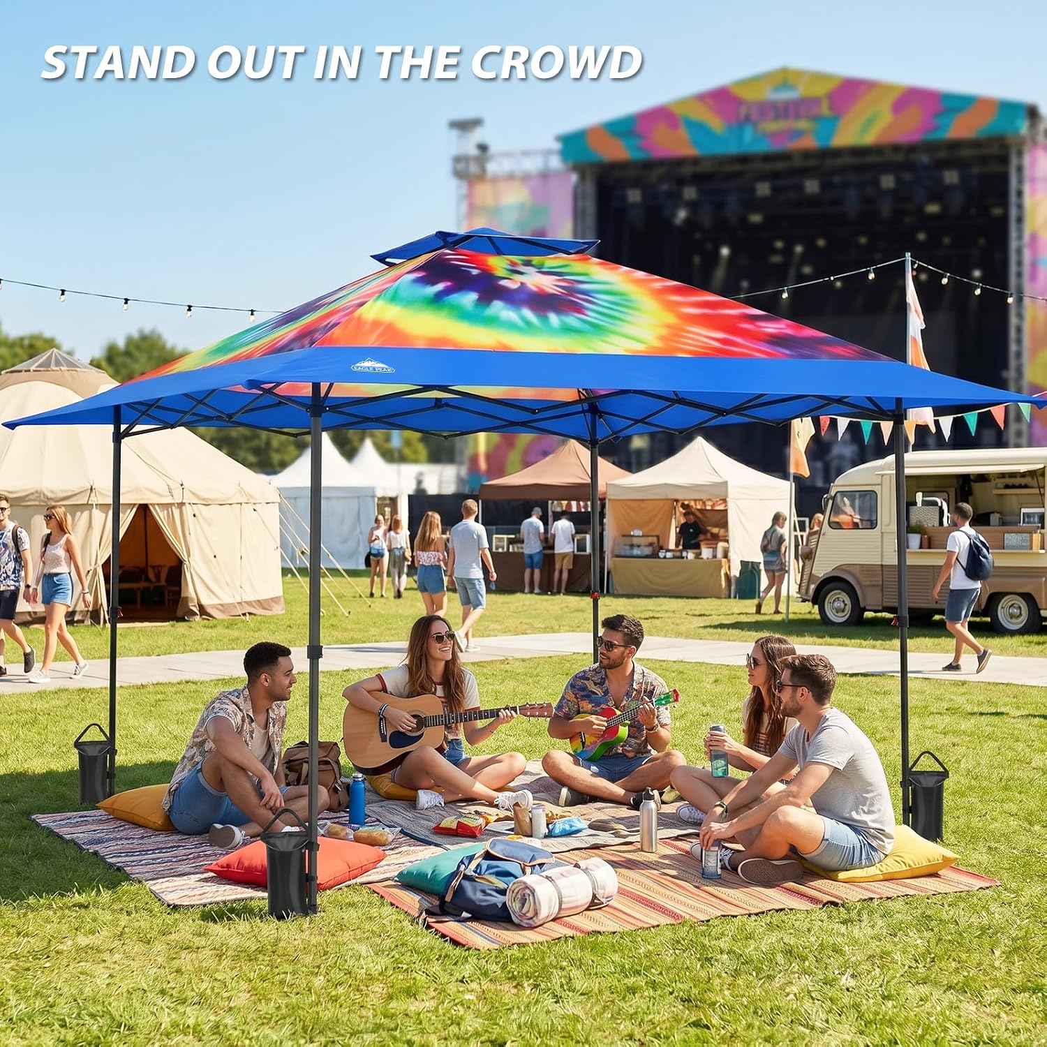 EAGLE PEAK 13x13 Straight Leg Pop Up Canopy Tent Instant Outdoor Canopy Easy Single Person Set up Folding Shelter w/Auto Extending Eaves 169 Square Feet of Shade (Cosmic Tie Dye)