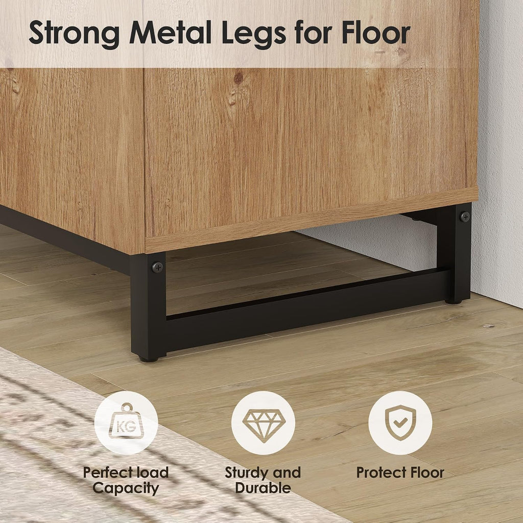 WAMPAT Modern TV Stand for TVs Up to 40 Inch, Entertainment Center Media Console with Adjustable Shelves & Metal Base for Living Room or Bedroom, Oak