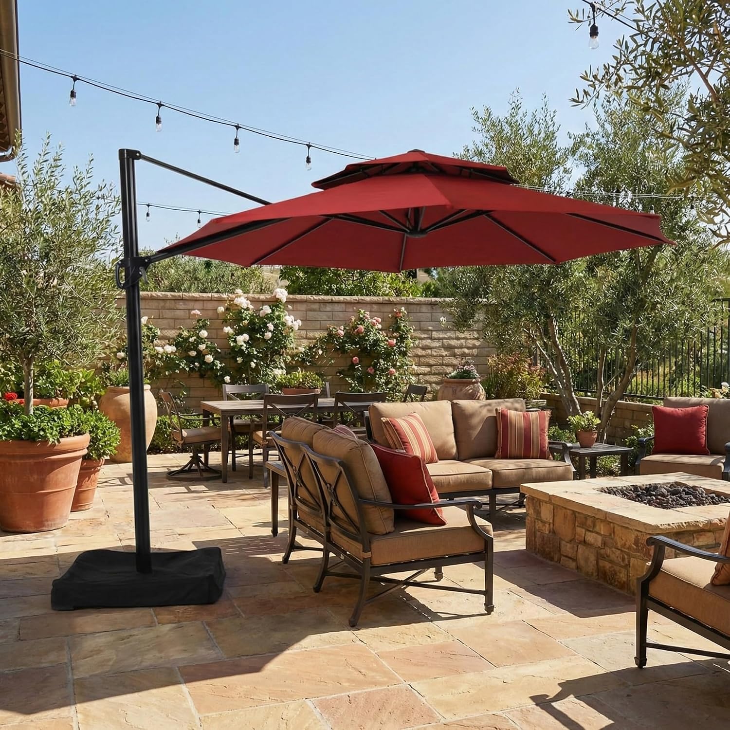 Garden Winds Reinforced RipLock 350 Replacement Canopy Top Cover Compatible with Garden Treasures 11' Offset Umbrella Models YJAF-819R, YJAF-819D, YJAF-81903A, YJAF-81903B, YJAF-81903C - Cinnabar