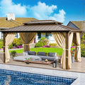 COBIZI 10x12 Hardtop Gazebo with Heavy Duty Galvanized Steel Double Roof, Aluminum Frame, Flame-Resistant Curtains and Netting, Outdoor Gazebo Permanent Gazebo for Backyard, Brown