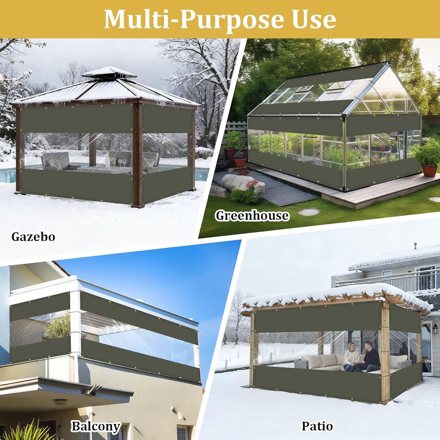 Shade&Beyond Outdoor Vinyl Curtain, 9'W x 16'L Heavy Duty Clear Tarp with Grommets Waterproof, Privacy Clear Panel UV-Resistant for Pergola Gazebos Porch Enclosure Patio(Customized Size, Gray)