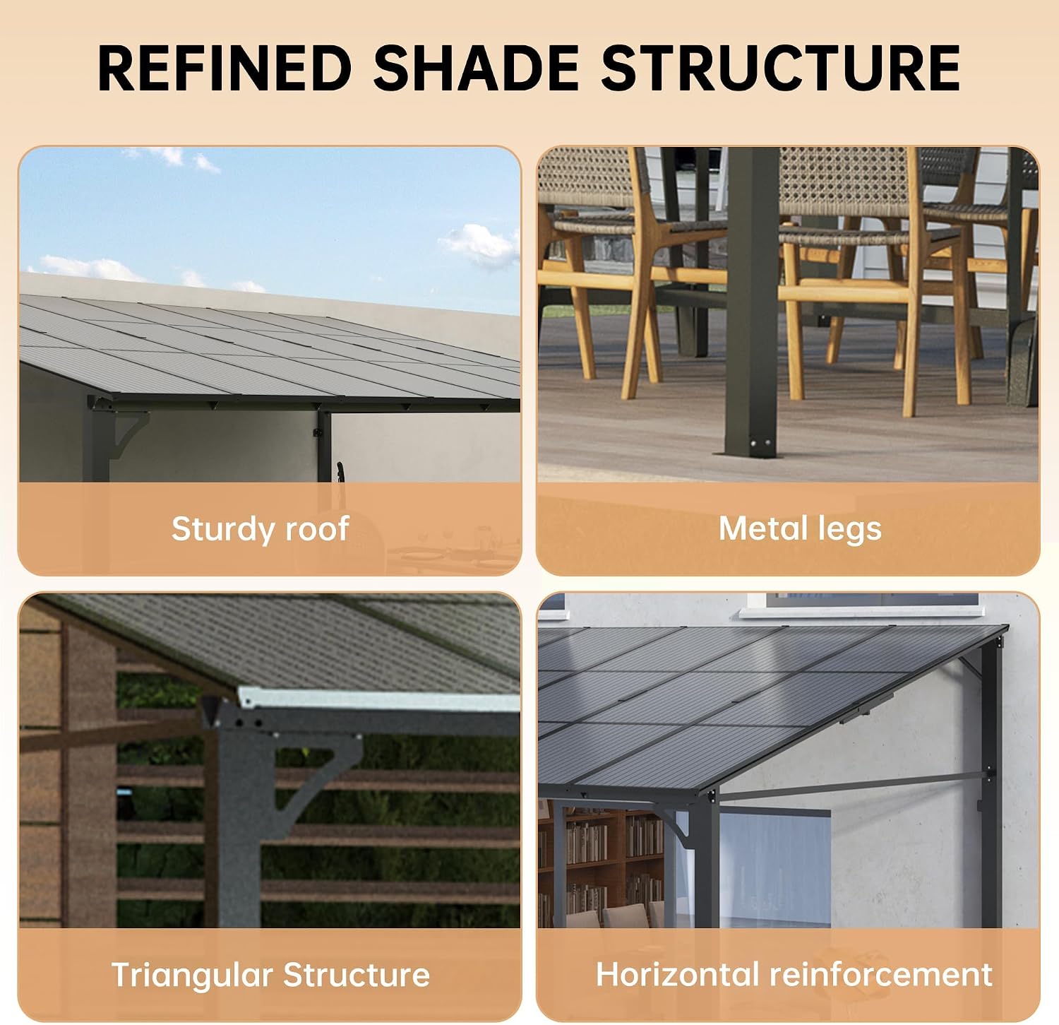 12' x 14' Hard Top Gazebo with Metal Frame, Sloped Roof Wall Mounted Pergola for Patio Deck Backyard, Outdoor Pergolas and Gazebos
