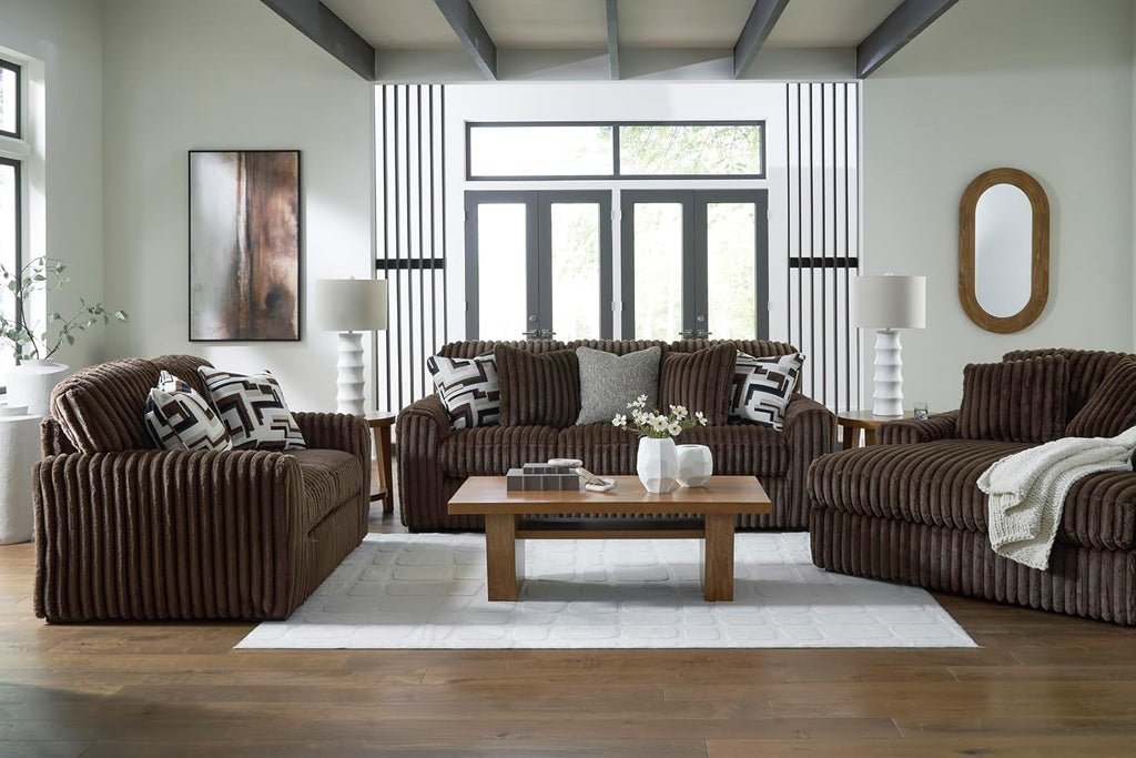 Signature Design by Ashley Midnight-Madness Contemporary Oversized Chaise with Reversible Cushions, USB Ports and Cup Holders, Dark Brown