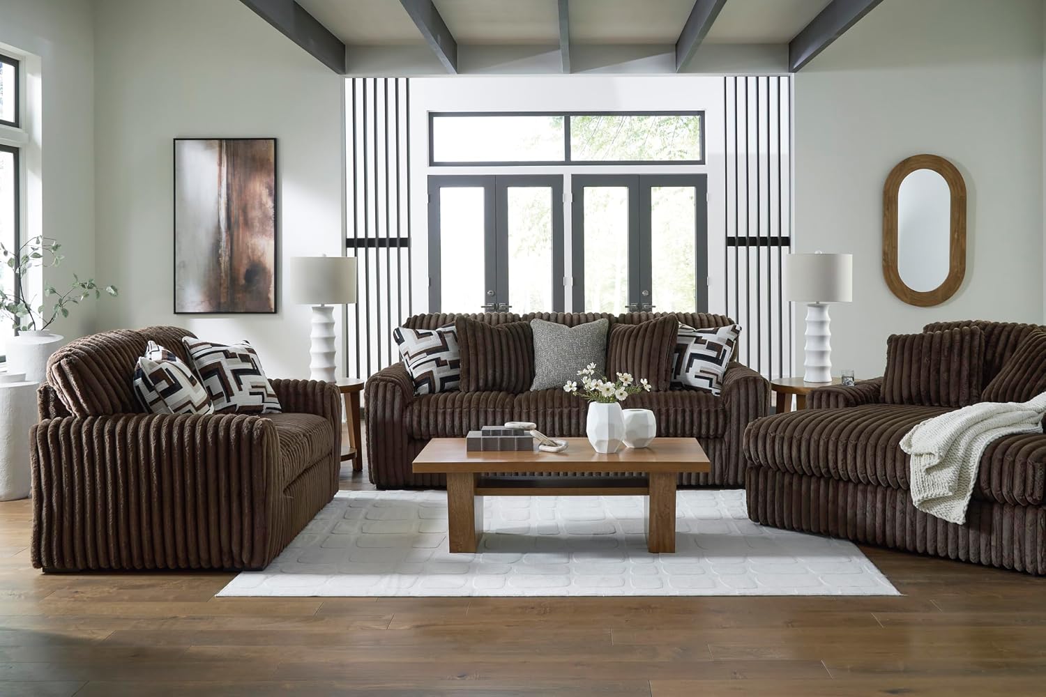 Signature Design by Ashley Midnight-Madness Contemporary Oversized Chaise with Reversible Cushions, USB Ports and Cup Holders, Dark Brown
