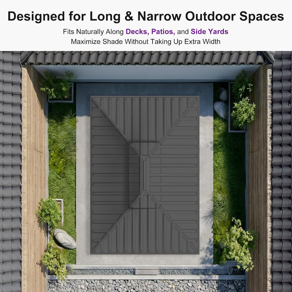 PURPLE LEAF 08'x12' Hardtop Outdoor Patio Gazebo with Lights UV Protected Aluminum Double Roof Galvanized Steel Frame Includes Netting and Curtains for Deck Garden Backyard Grey