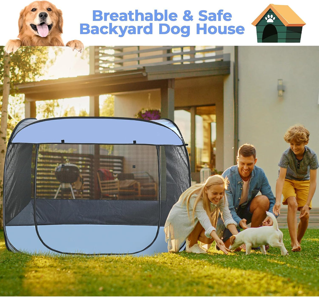 EighteenTek XLarge Popup Portable Dog Houses, 5.3'x4'H Assembly-Free Gazebo-Style Dog Cot Cat Playpen Screen Pet Tent Sun Shade Shelter Dog Bed with Canopy for Outdoor, Anti-Bugs with Leakproof Bottom