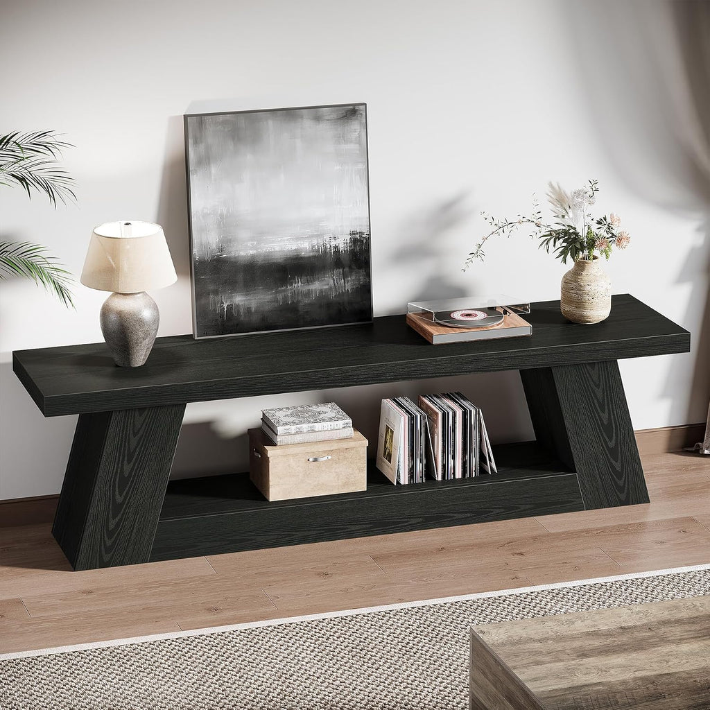 Tribesigns 63' TV Stand for 55/60/65/75-Inch TVs, Rustic Extra Long Media TV Console with Storage Shelve, Entertainment Center Television Stand for Living Room, Bedroom (Black)