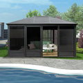 11.2x14.6 FT Sunroom, Four Season Enclosed Hardtop Gazebo with Galvanized Steel Roof, Aluminum Solarium Sun Room with Movable PVC Screen Walls, Sliding Doors, Metal Hard Top Gazebo for Patio, Deck
