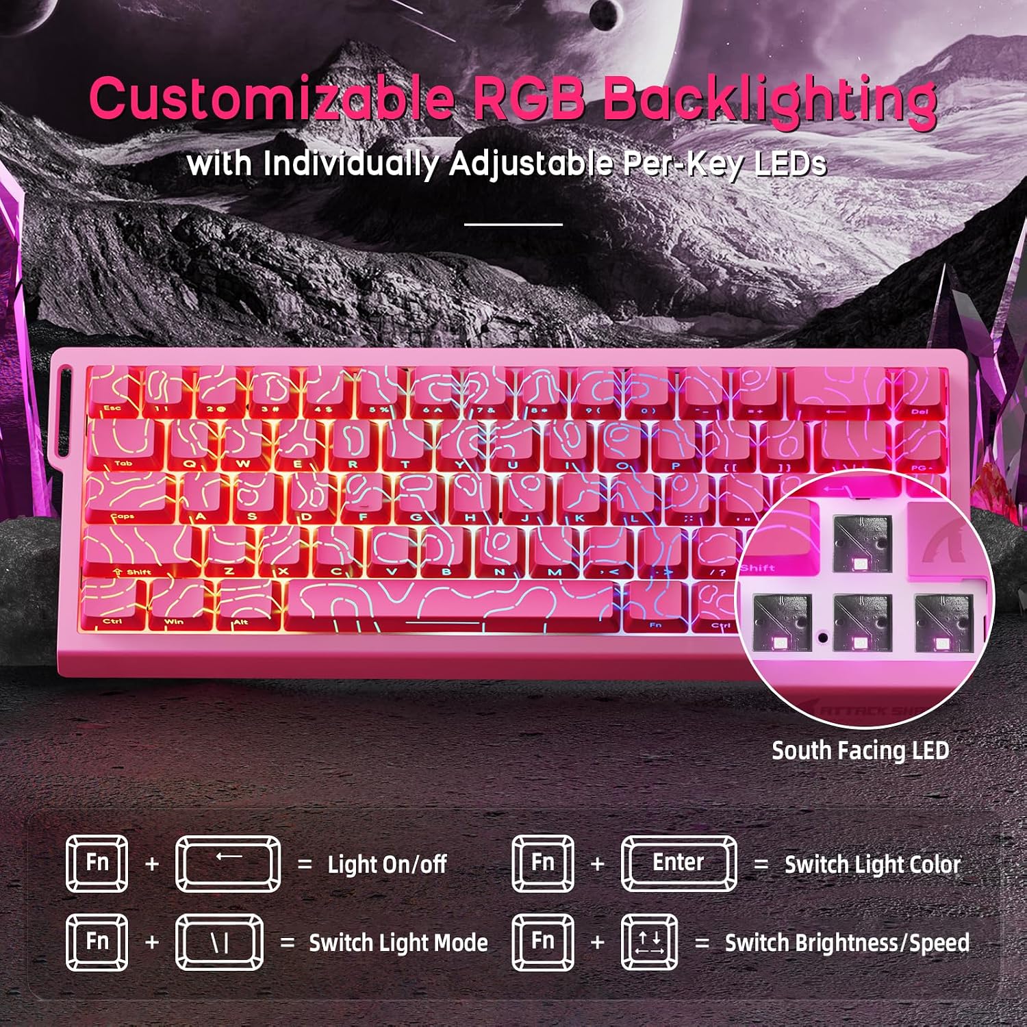 ATTACK SHARK X68 HE Wired Magnetic Keyboard with X3 Wireless Gaming Mouse Combos, 8KHz Rapid Trigger Keyboard, 0.01mm RT Accuracy, 49g Superlight Mouse, PAW3395, 26000 DPI - Pink Contours