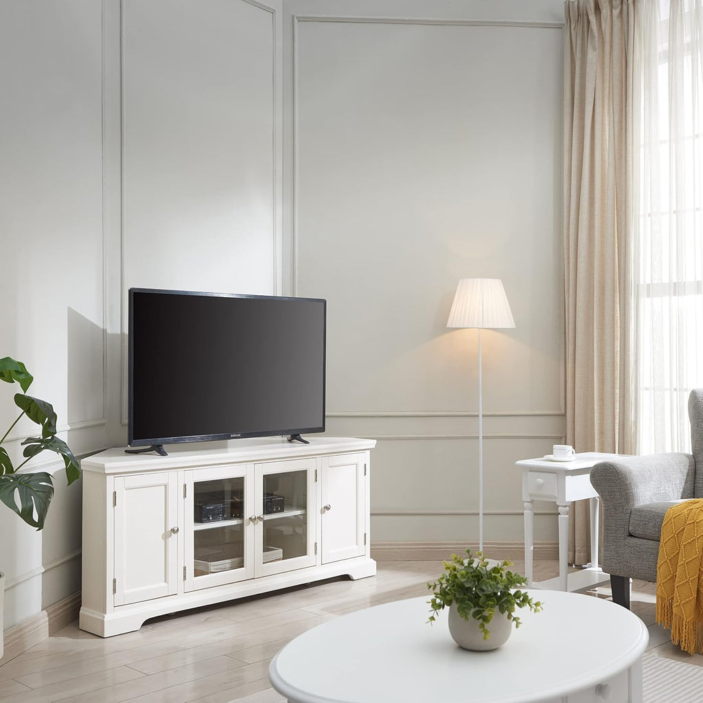 Leick Home Mateo Corner TV Stand, for 65 in. TV, 2 Glass Doors and 2 Soild Doors, White, 85386