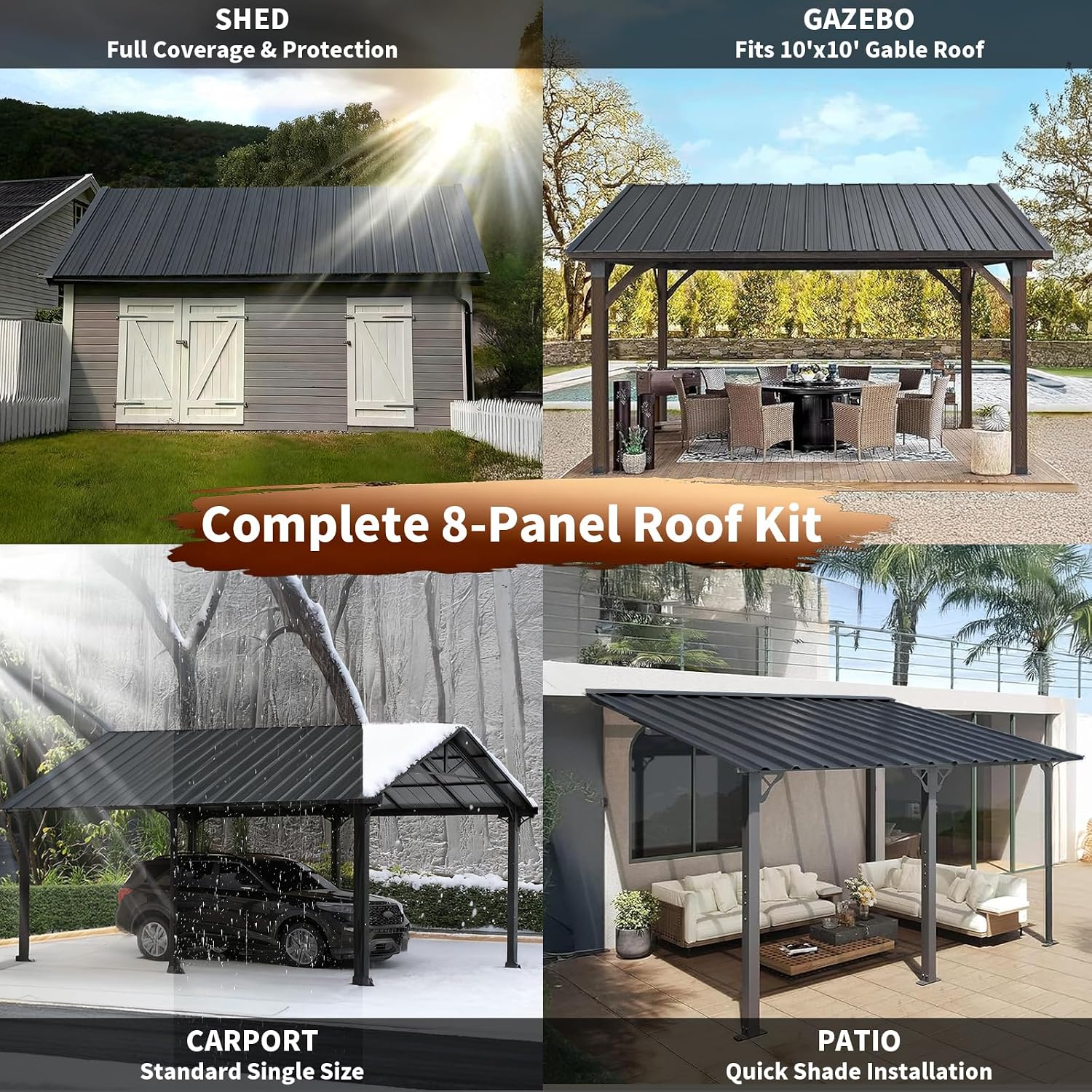 Extra-Wide Coverage Metal Roof Panels (62'x33') Corrugated Galvanized Steel with Screws Waterproof for Warehouse Industrial Shed Garage Patio Roofing 8 Pcs Gray