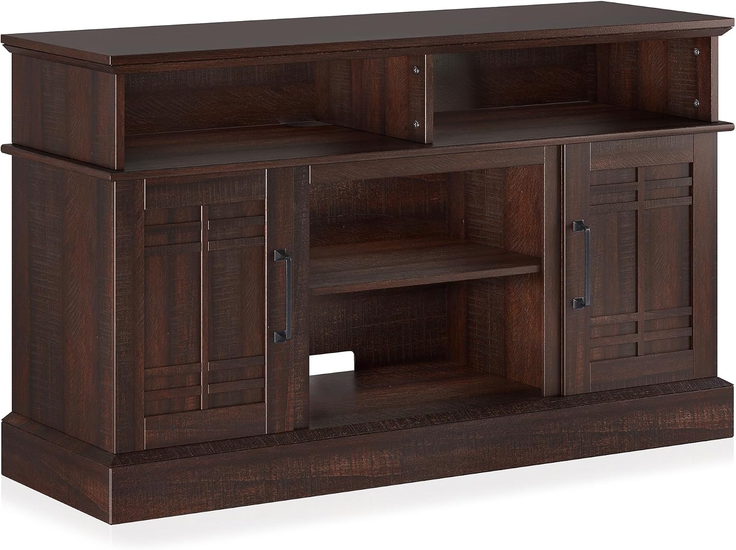 BELLEZE Modern 48' Farmhouse Wood TV Stand & Media Entertainment Center Console Table for TVs up to 50 Inch with Open Storage Shelves & Cabinets - Norrell (Espresso)