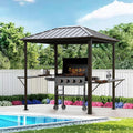 Grill Hardtop Gazebo 6x8 FT Outdoor Metal Hard Top Gazebo, Pent BBQ Gazebo with Galvanized Steel,Aluminum ed Pavilion with Shelves for Patio Backyard Lawn Garden, Patio, Backyard Single Roof