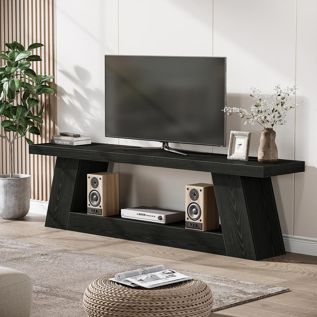 Tribesigns 63' TV Stand for 55/60/65/75-Inch TVs, Rustic Extra Long Media TV Console with Storage Shelve, Entertainment Center Television Stand for Living Room, Bedroom (Black)