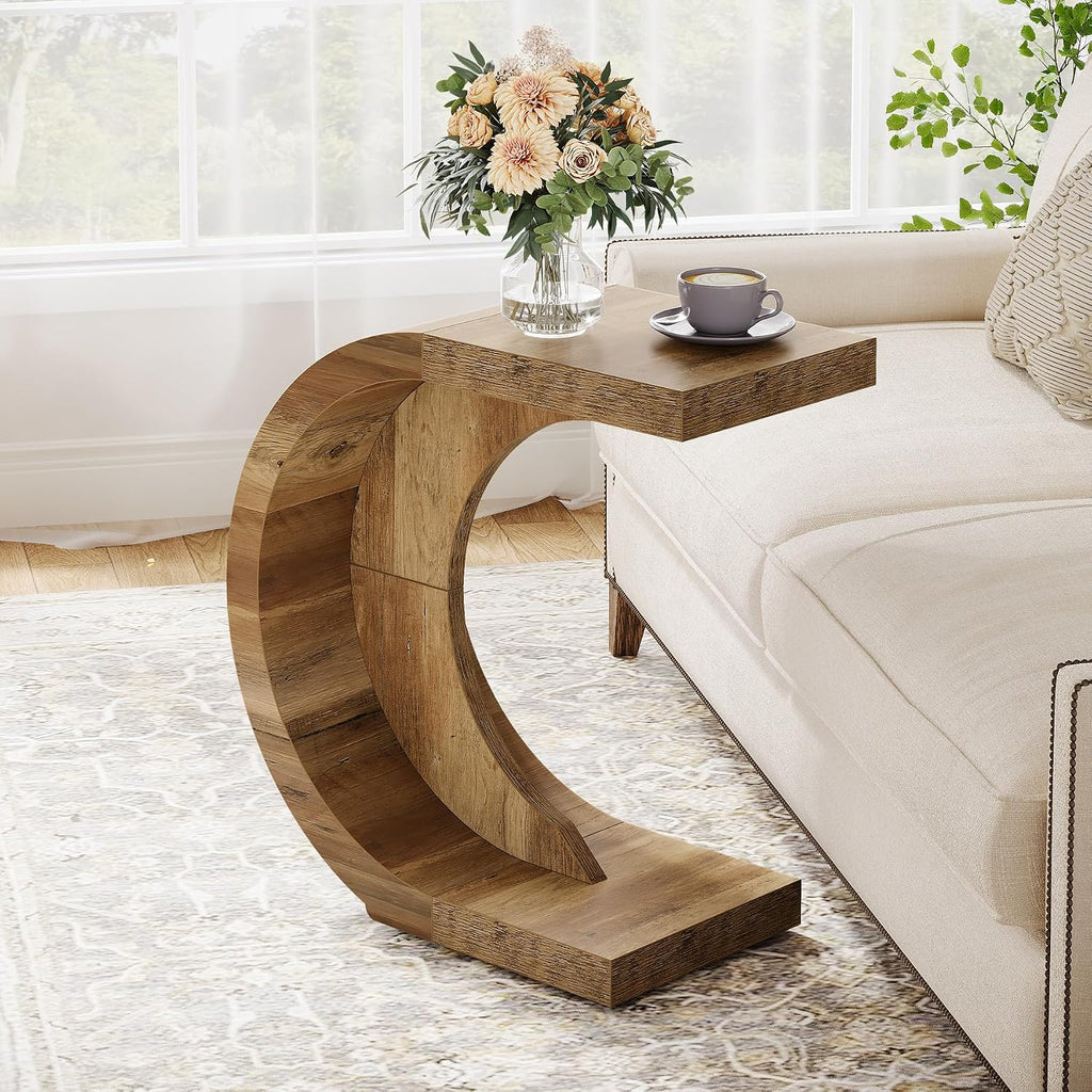 Tribesigns C-Shaped End Table, Side Table for Couch Sofa Living Room Bedroom Small Space, Rustic Brown