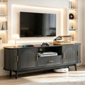 70' Fluted TV Stand for Tvs up to 80', Mid-Century Modern Entertainment Center with Drawers and Fluted Doors, Curved TV Media Console Table with Sliding Doors for Living Room, Bedroom (70' Black)