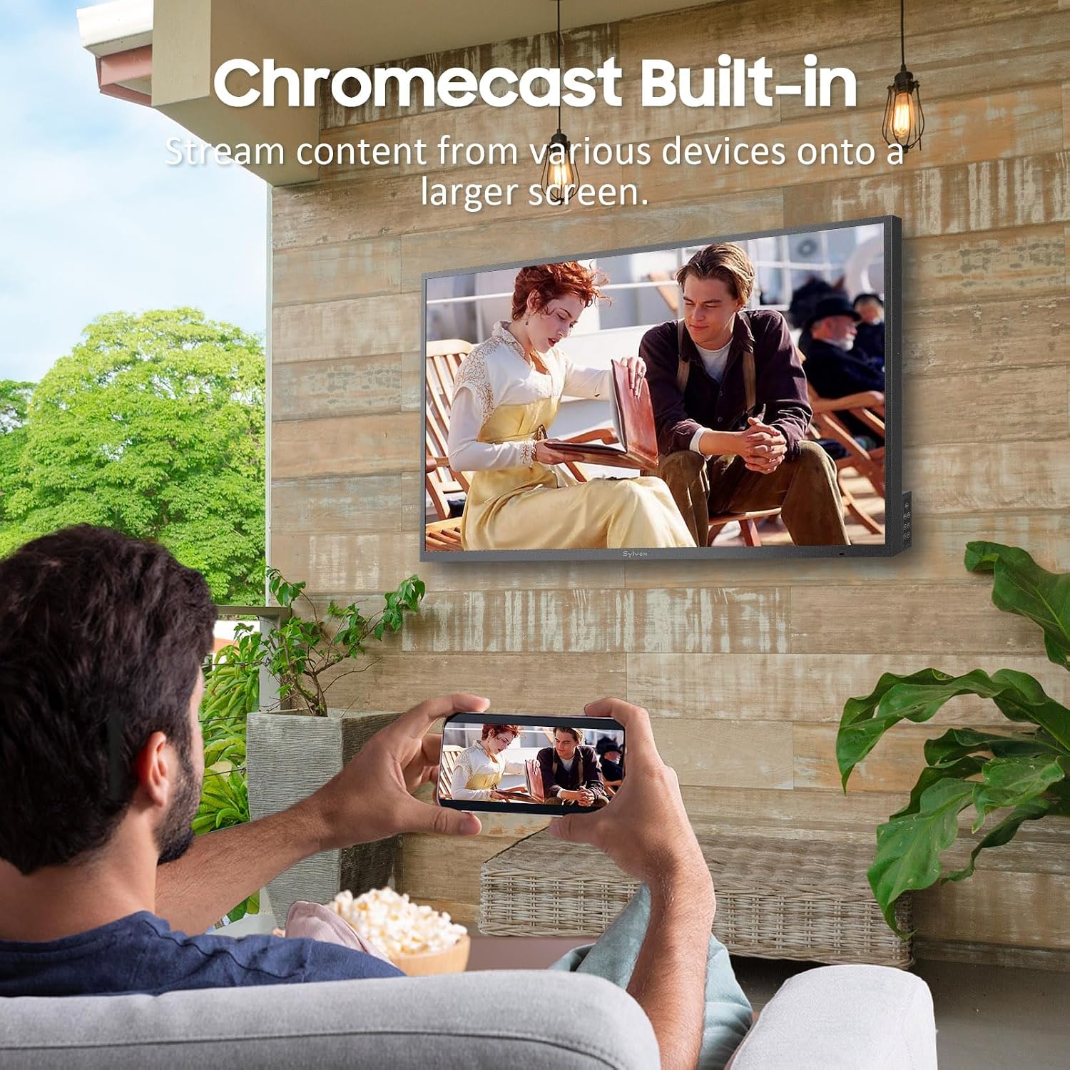 SYLVOX Smart Outdoor TV, 43 inch Outdoor Television Upgraded Google TV, 4K Weatherproof Outside TV, IP56 Waterproof, Google Assistant, Chromecast, 1000 nit Brightness for Partial Sun (Deck Pro 3.0)