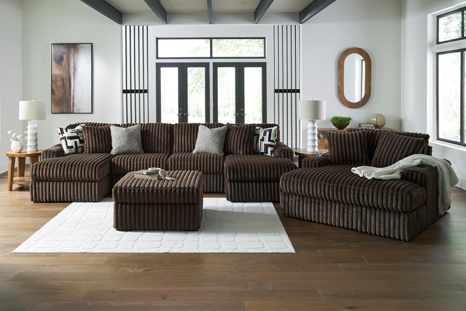 Signature Design by Ashley Midnight-Madness Contemporary Oversized Chaise with Reversible Cushions, USB Ports and Cup Holders, Dark Brown