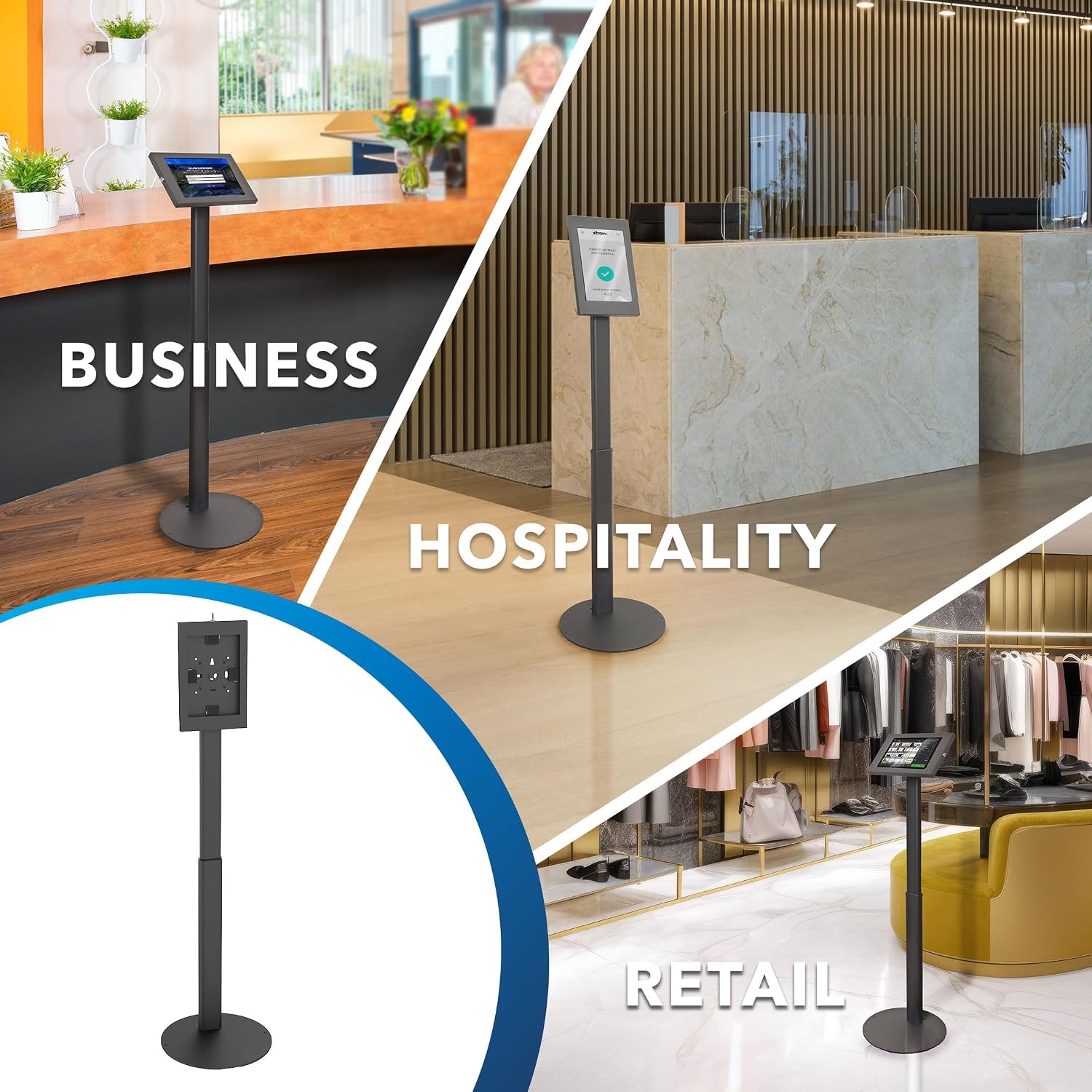 Mount-It! Anti-Theft Tablet Floor Stand Kiosk for Samsung Galaxy Tab A & S Series, Lockable Enclosure, Height Adjustable 27.66'–47.3', Commercial Kiosk Stand, Black