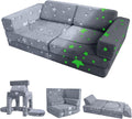 MeMoreCool Kids Modular Play Couch – 10-Piece Glow-in-the-Dark Foam Set Convertible Toddler Sofa | Fold-Out Bed for Boys & Girls | Sensory Fort Building Fun