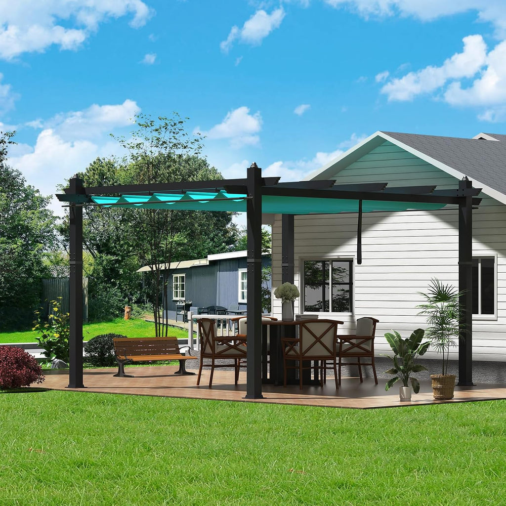 GarveeTech Outdoor Pergola, 10 x 13 FT Retractable Pergola Canopy, Reinforced Aluminum Frame, Heavy Duty Patio Pergolas Gazebos with Netting, Outdoor Shelter for Porch, Backyard, Deck