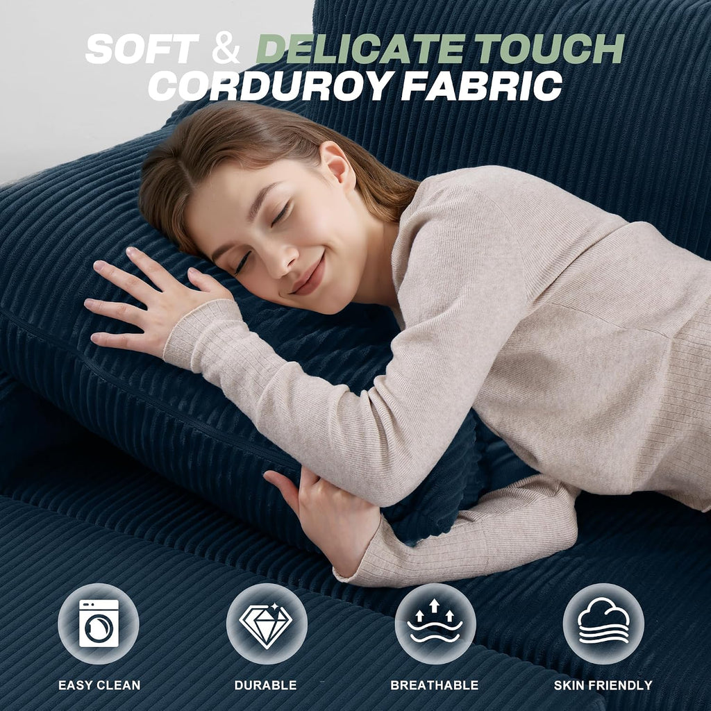 HABUTWAY U Shaped Modular Sectional Couch for Living Room, Modular Cloud Sofa with Ottoman, No Assembly Boneless Couches with Deep Seat, Corduroy Fabric (Blue, Right Facing)