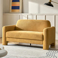 HULALA HOME 60' Modern Curved Loveseat Sofa, Comfy Chenille Couch Small Love Seat with Wrapped Armrests, 2 Seater Sofa for Living Room, Easy Assembly, Camel
