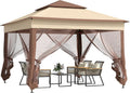Outsunny 11' x 11' Pop Up Canopy, Outdoor Patio Gazebo Shelter with Removable Zipper Netting, Instant Event Tent w/ 114 Square Feet of Shade and Carry Bag for Backyard, Garden, Khaki