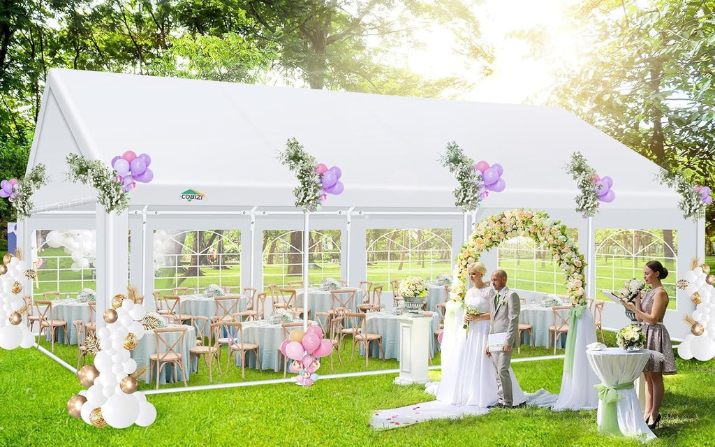 COBIZI 20x30 Party Tent Heavy Duty, Galvanized Wedding Tent, Event Shelter for Parties, Large Outdoor Gazebo with Removable Sidewall & Built-in Sandbag, Carpas para Fiestas, Waterproof, White