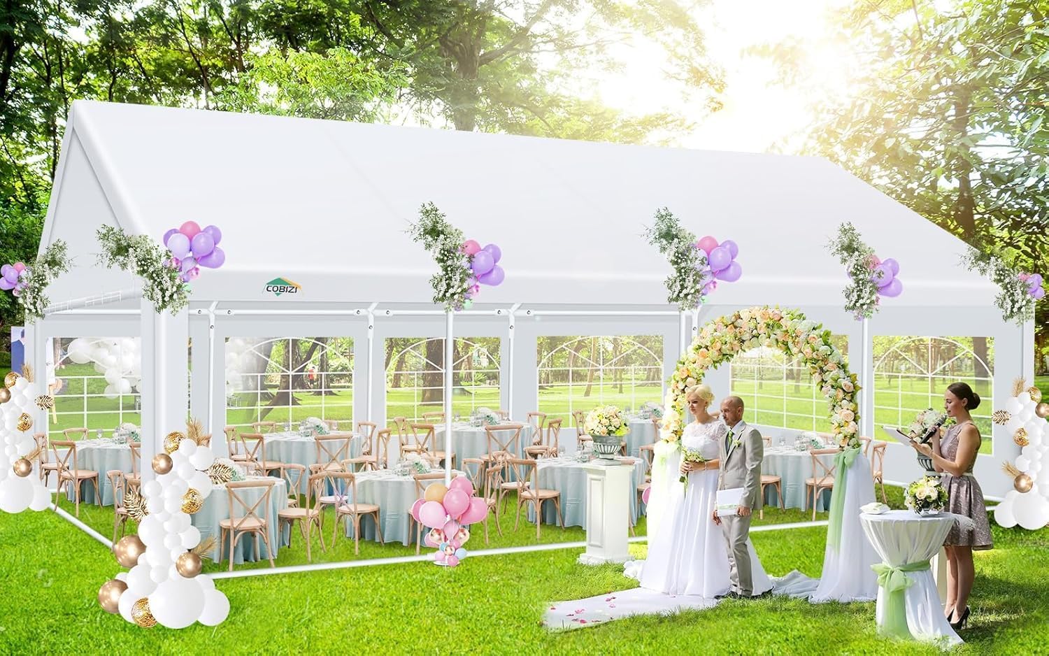 COBIZI 20x30 Party Tent Heavy Duty, Galvanized Wedding Tent, Event Shelter for Parties, Large Outdoor Gazebo with Removable Sidewall & Built-in Sandbag, Carpas para Fiestas, Waterproof, White