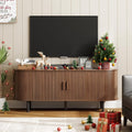 ONBRILL 55' TV Stand with Power Outlet for TVs up to 60 Inch, Entertainment Center with Storage and Adjustable Shelves, Modern Media Console with Sliding Doors for Living Room, Walnut