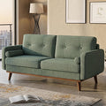 IDEALHOUSE 65' Loveseat Sofa, Mid Century Modern Love Seat Couches for Living Room, Button Tufted Sofa Couch with Wood Legs & Trim for Living Room, Bedroom, Office, Linen, Green