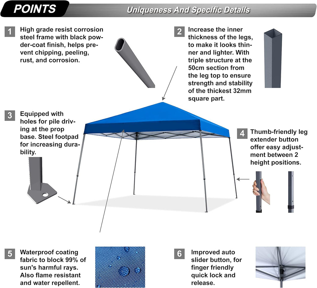 ABCCANOPY Stable Pop up Outdoor Canopy Tent 12 x 12 ft Base / 10 x 10 ft Top, Royal Blue