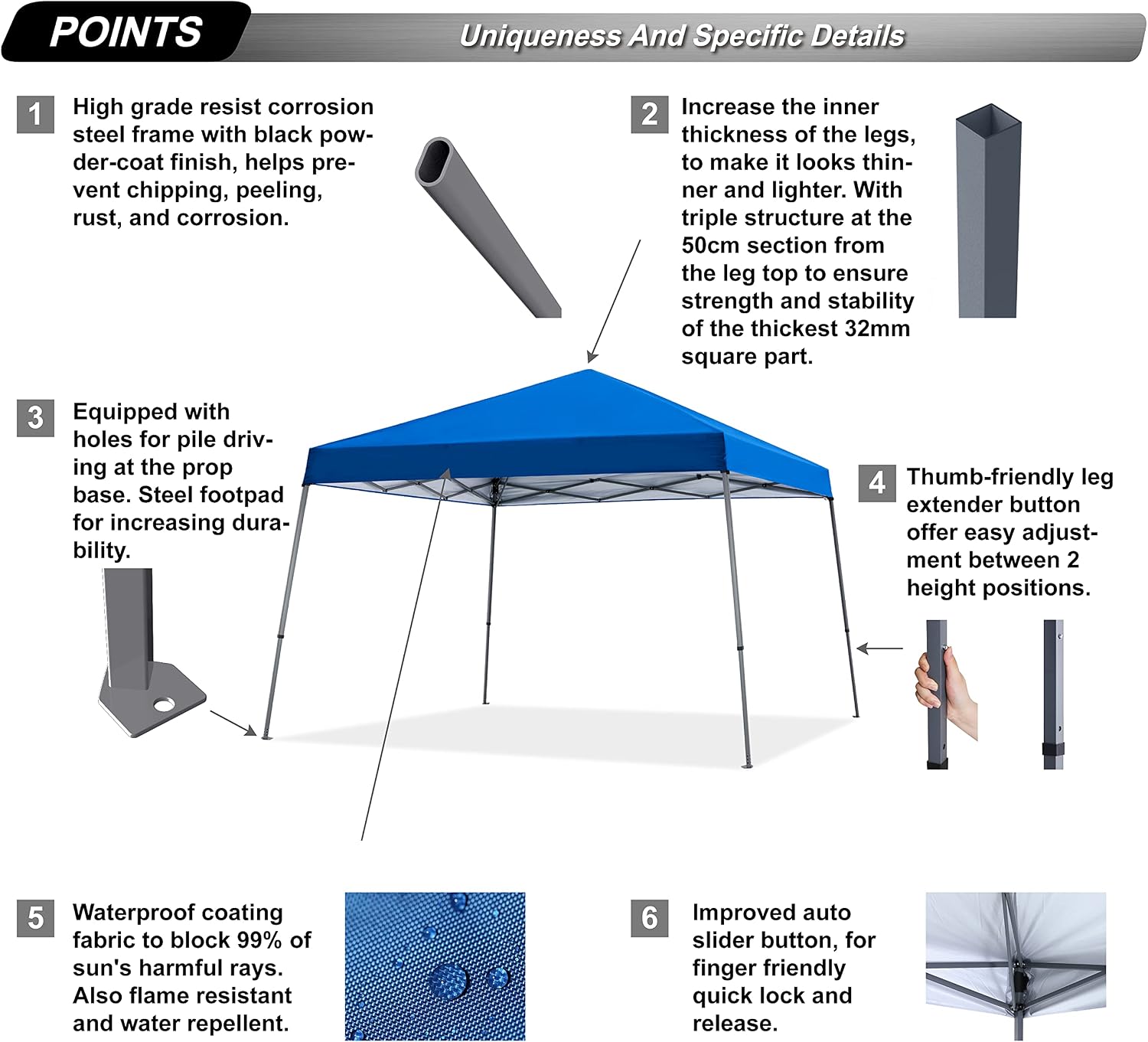 ABCCANOPY Stable Pop up Outdoor Canopy Tent 12 x 12 ft Base / 10 x 10 ft Top, Royal Blue