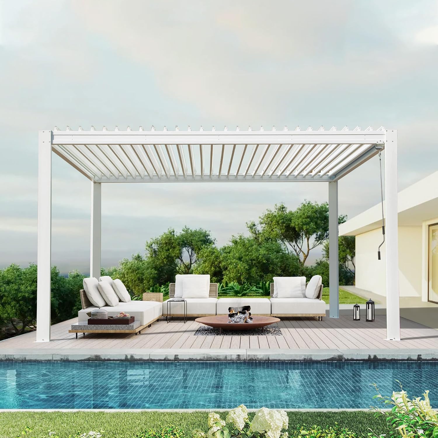 Domi Outdoor Pergola 10' x 13' Aluminum Louvered Pergola with Adjustable Roof, Aluminum Frame, Efficient Drainage System for Patio, Deck, Garden, White