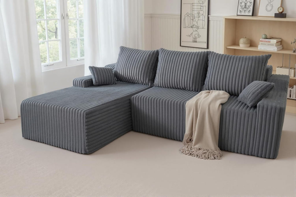 HABUTWAY 94'' Cloud Sectional Couch, Boneless Sofa with Deep Seat, Modular Comfy L-Shape Couch with Chaise for Living Room Bedroom, No Assembly Required(Grey,Left Facing Chaise)
