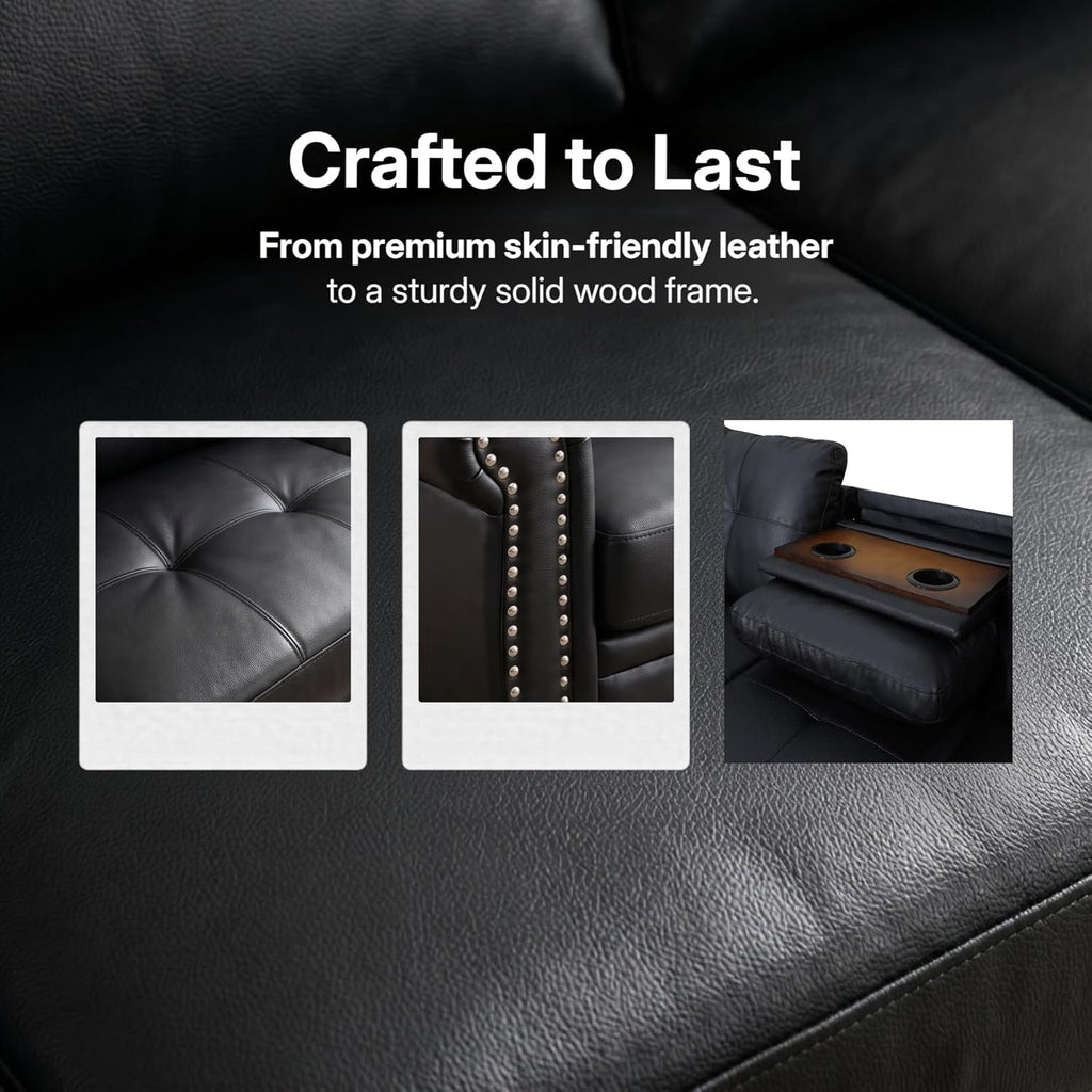 97.5' Leather L Shaped Couch Set Black, Modular Sectional Couches for Living Room with Storage Ottoman, 4 Seat Home Sofa Living Room Furniture Sets with Chaise for Apartment Office