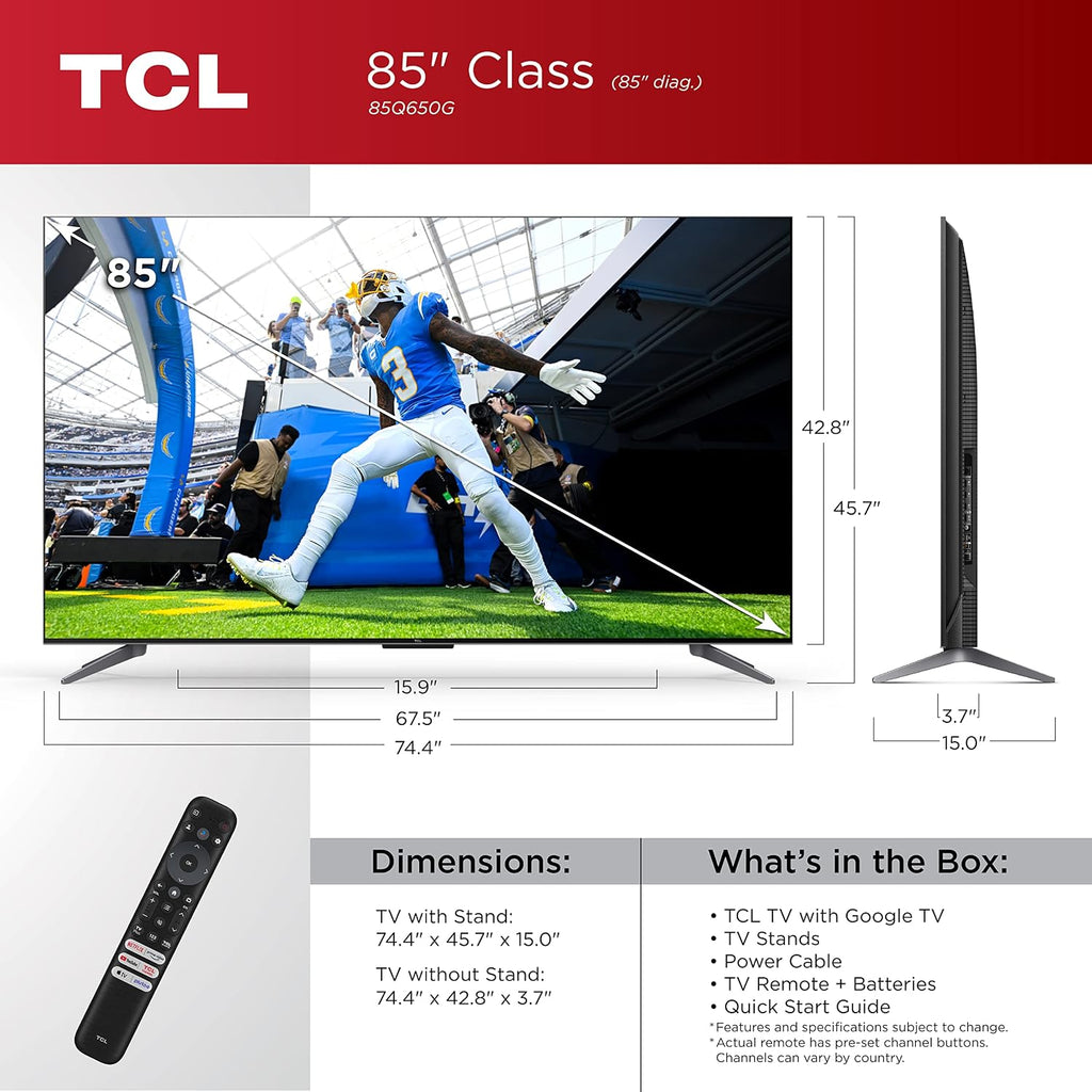 TCL 75-Inch Q6 QLED 4K Smart TV with Google (75Q650G, 2023-Model) Dolby Vision, Atmos, HDR Pro+, Game Accelerator Enhanced Gaming, Voice Remote, Works Alexa, Streaming UHD Television