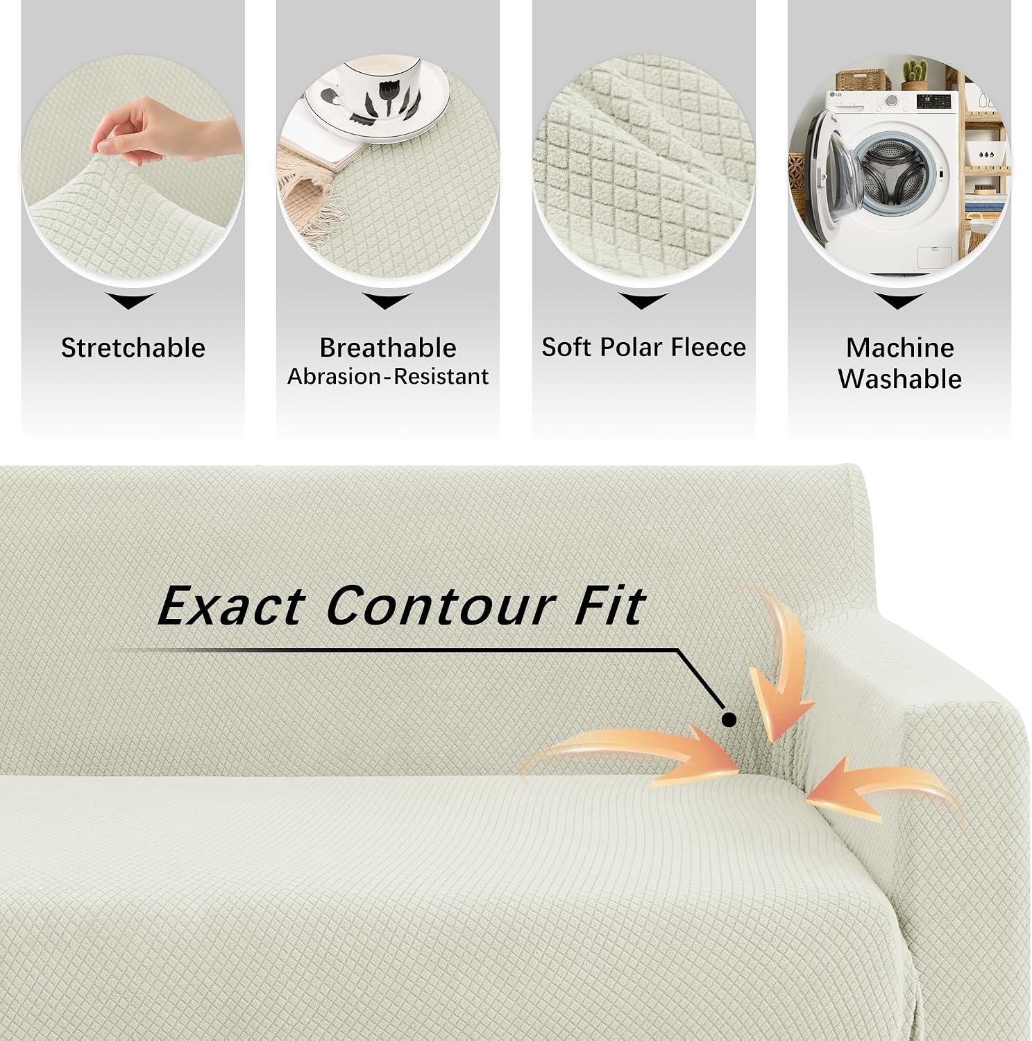 Arfntevss Stretch Sectional Couch Covers L Shaped Corner Sectional Sofa Cover Washable Jacquard Soft Fleece U Shape Sofa Slipcovers Anti Slip Furniture Protector for Dogs Pets (X-Large, Cream)