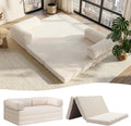 JUIKURY Folding Sofa Bed, Convertible Sleeper Chair with Pilow Foldable Matress, 2 in 1 Pull Out Loveseat Sofa Portable Fold Out Chair Bed Floor Couch Lounge for Living Room (Beige, Queen-82'L x 60'W)