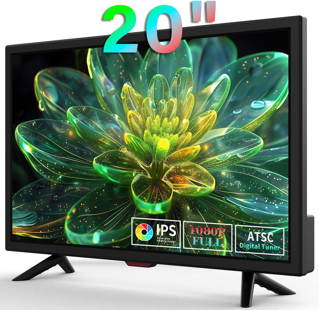 Jexiop TV 20 inch,Full Viewing Angles 1080P HD,Small Kitchen Wall-Mounted Digital TV-HDMI/USB Ports-Dual Power DC-12V& AC Adapter Inputs for Your Caravan&Bedroom