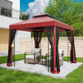 EAGLE PEAK 8x8 Patio Gazebo with Mesh Netting, Double Roof Outdoor Pavilion with Corner Shelves for Lawn, Deck, Garden and Backyard, Red