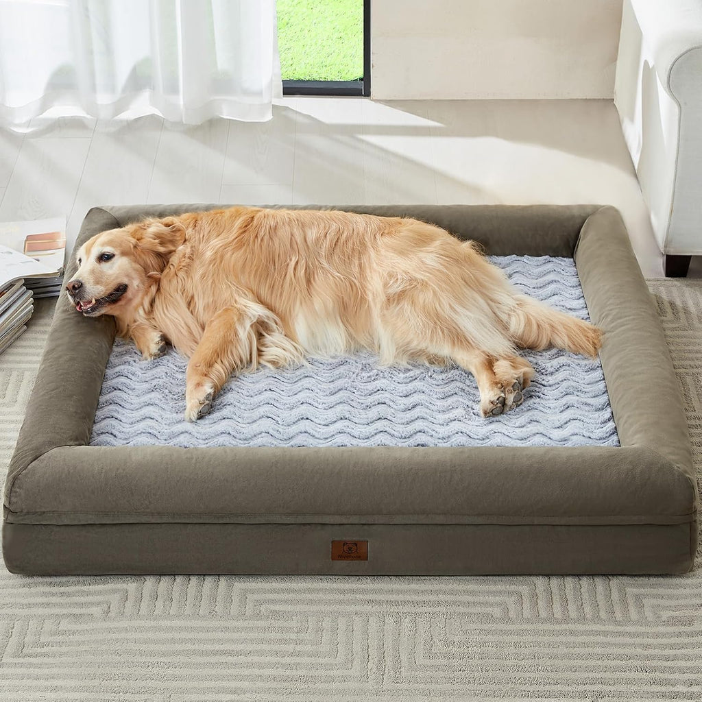 WNPETHOME Giant Dog Bed, Washable Dog Couch with Removable Waterproof Cover, Orthopedic Large Pet Sofa Bed with Bolster Sides for Sleeping