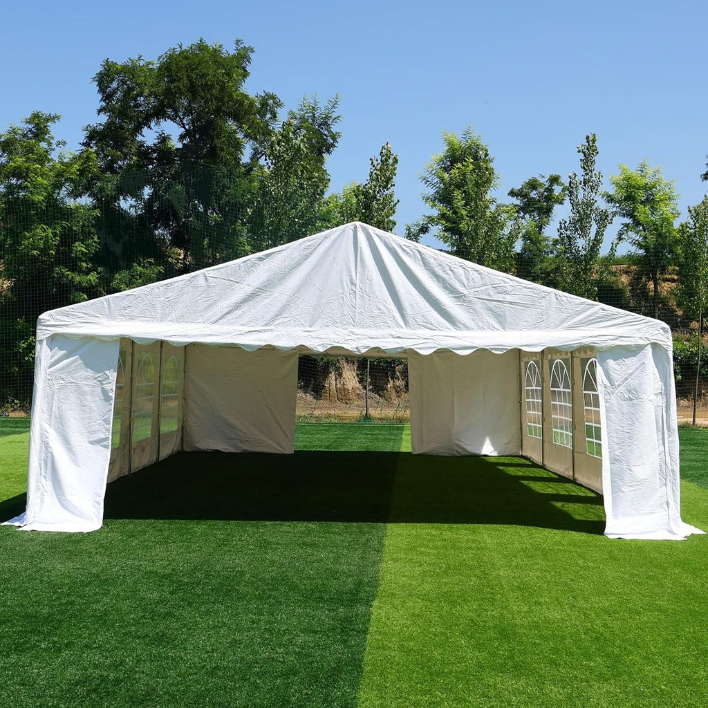Party Tent 20x30 Heavy Duty Outdoor Commercial Event Tent, Ultimate Large Wedding Tent Carport Shelter Canopy with Removable Sidewall Windows, Elegant White Gazebo Perfect for Dream Weddings