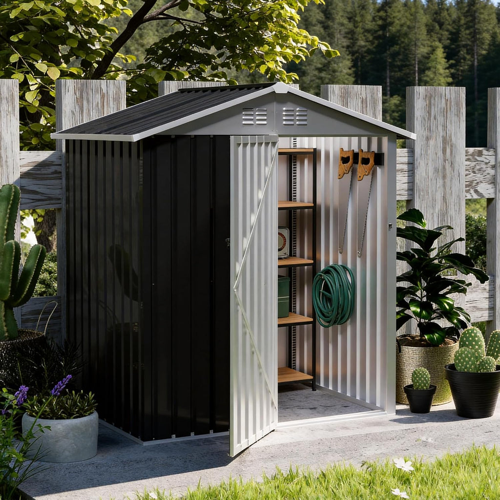 6x4FT Metal Outdoor Storage Shed Galvanized Garden Shed with Apex Roof & Lockable Door, Tool Shed Waterproof Rust-Resistant for Bike, Backyard Garden Lawn Patio